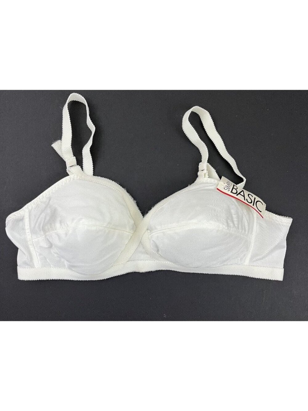 Vintage Simply Basic Padded Bra 40C White Nylon Cross Over Adjustable Strap NWT